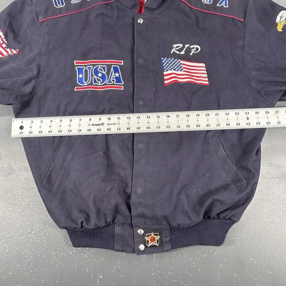 VTG Spirt Of America Jacket Mens 2XL Navy Blue Bomber Embroidered Flag Trump USA - Picture 8 of 11